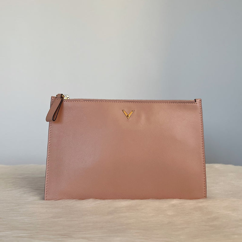 Valentino Nude Leather V Logo Pouch Bag