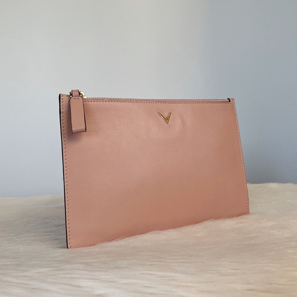 Valentino Nude Leather V Logo Pouch Bag