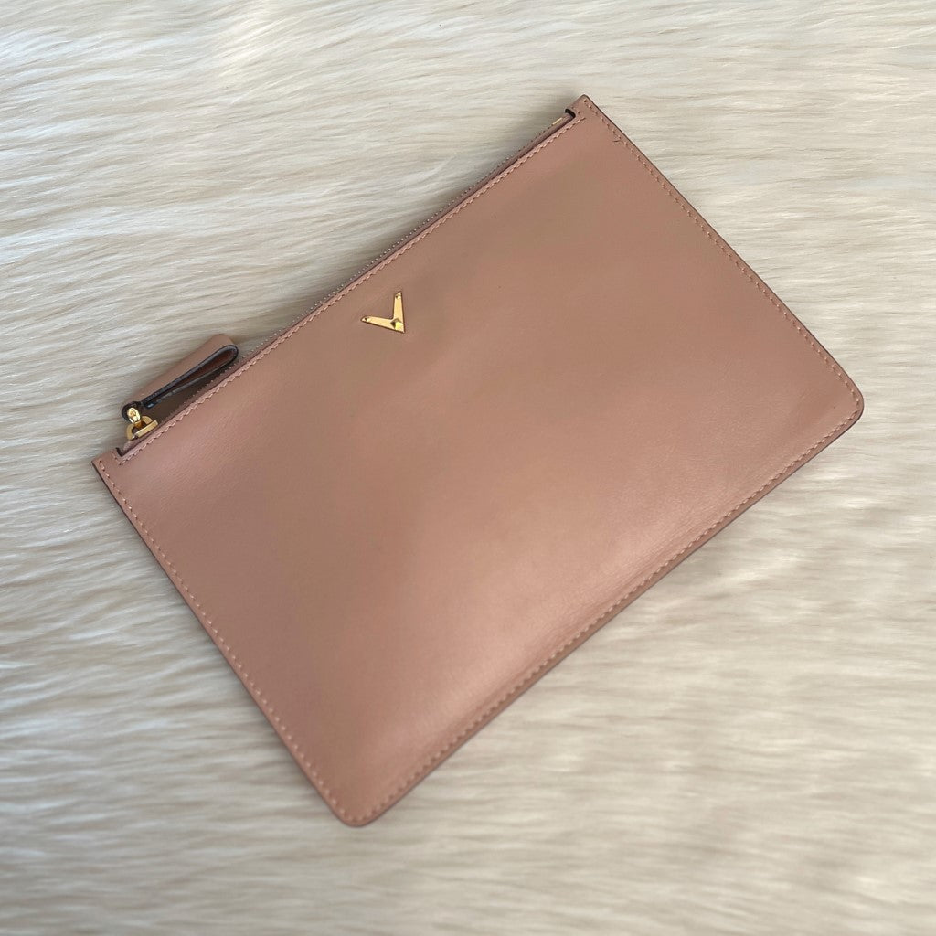 Valentino Nude Leather V Logo Pouch Bag