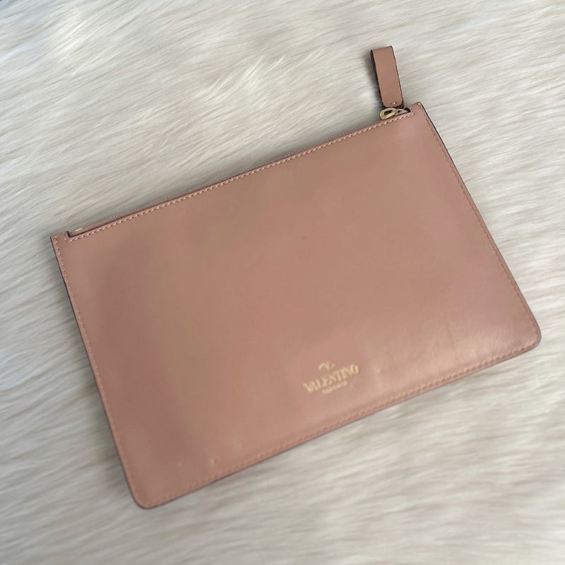 Valentino Nude Leather V Logo Pouch Bag