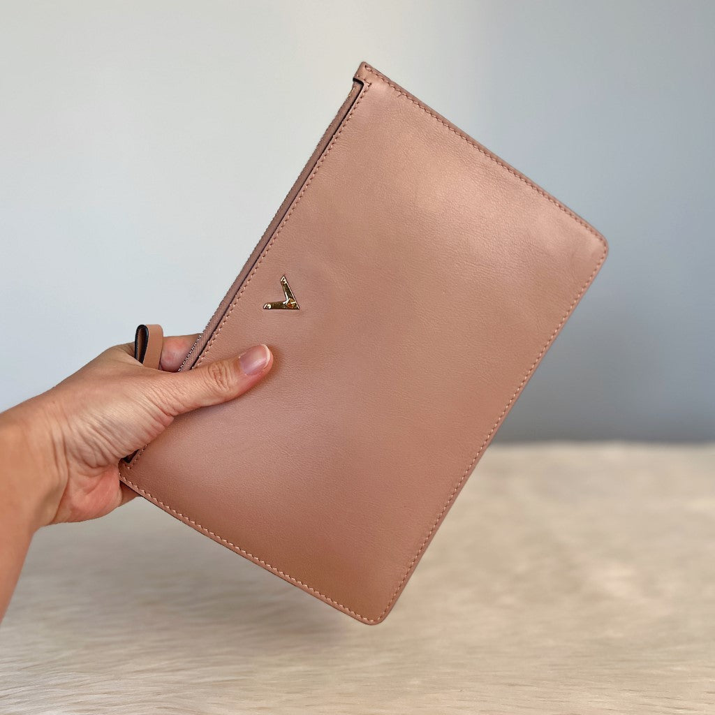 Valentino Nude Leather V Logo Pouch Bag