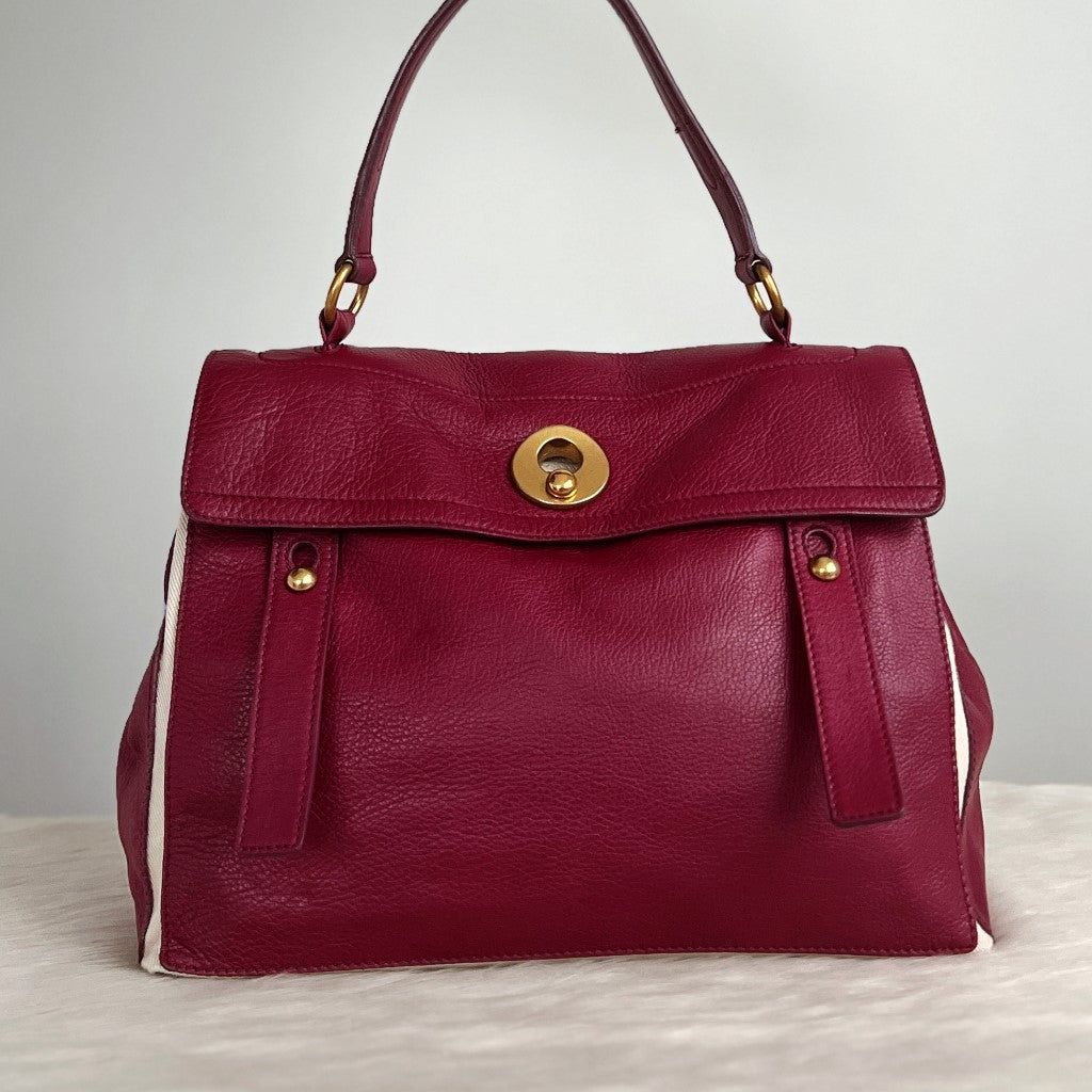 Yves Saint Laurent YSL Plum Leather Muse Two Tote