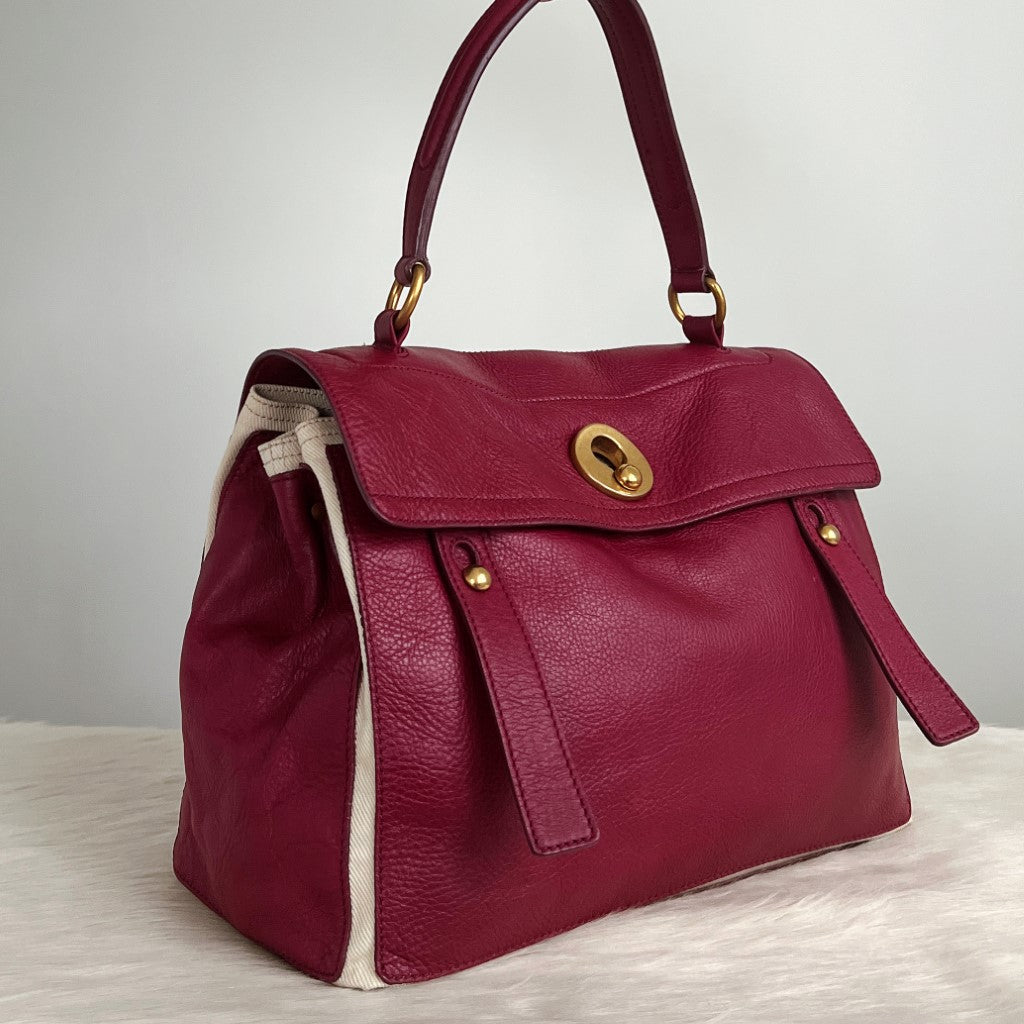 Yves Saint Laurent YSL Plum Leather Muse Two Tote