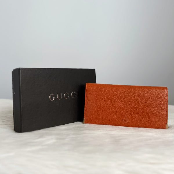 Gucci Brown Leather Bifold Zip Compartment Long Wallet Excellent