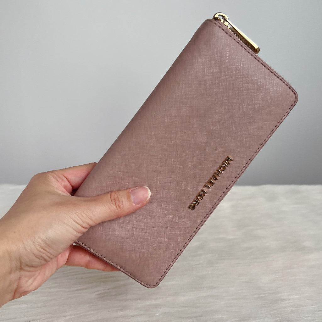 Michael Kors Mocha Leather Front Logo Long Wallet