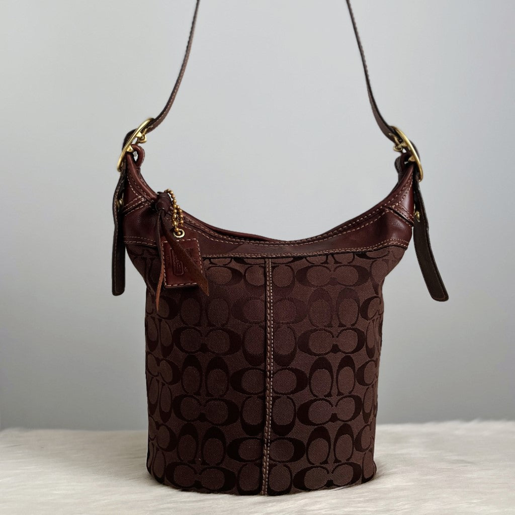 Coach Chocolate Monogram Bucket Crossbody Shoulder Bag