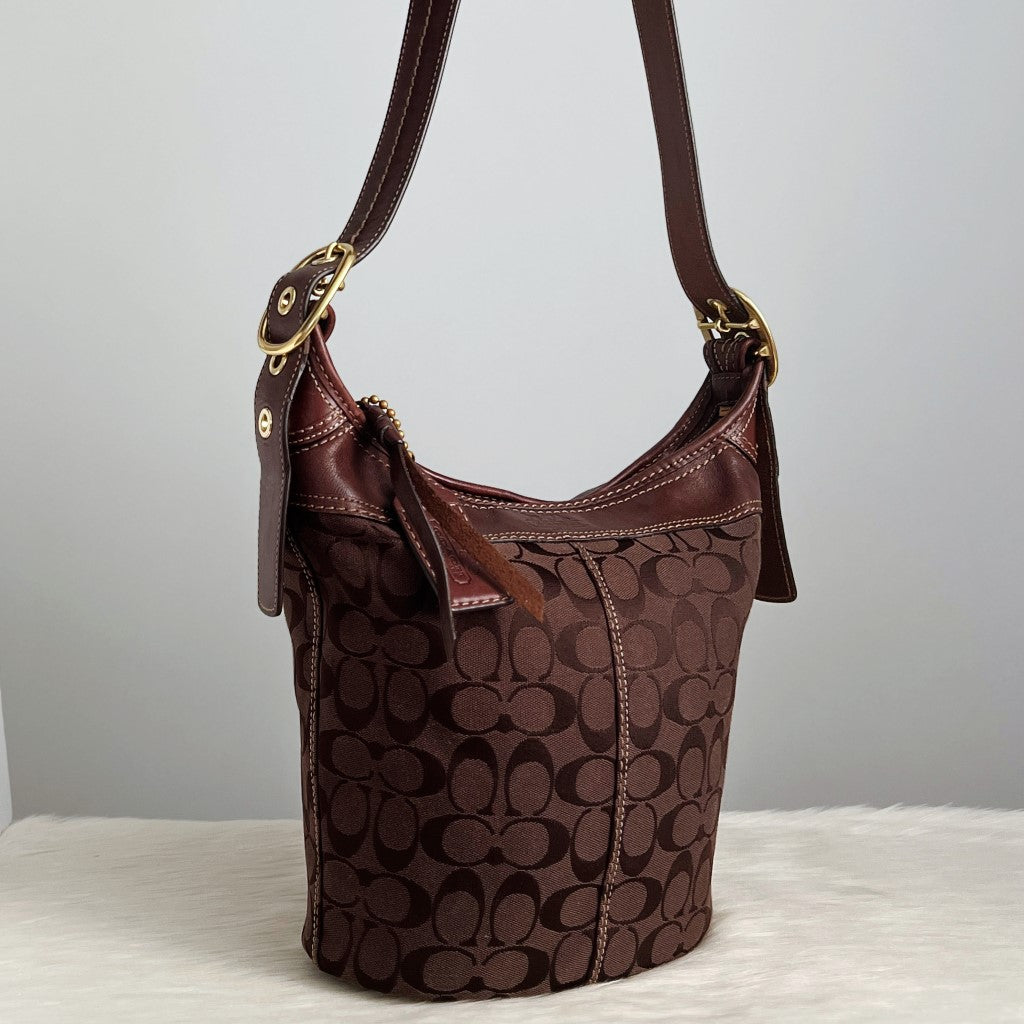 Coach Chocolate Monogram Bucket Crossbody Shoulder Bag