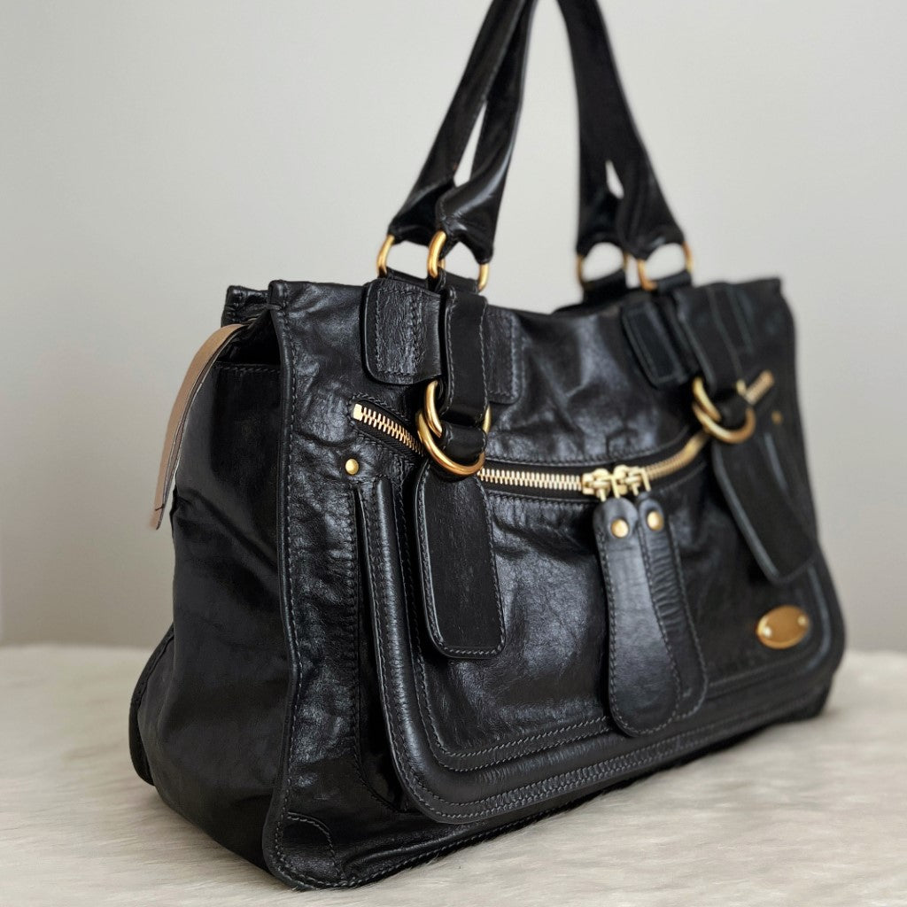 Chloe Black Leather Signature Bay Career Shoulder Bag