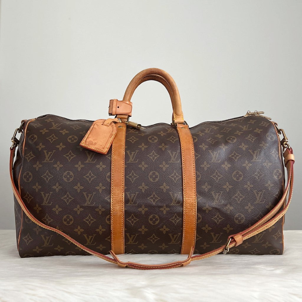 Louis Vuitton Signature Monogram Bandouliere Keepall 50 Travel Bag Full Set