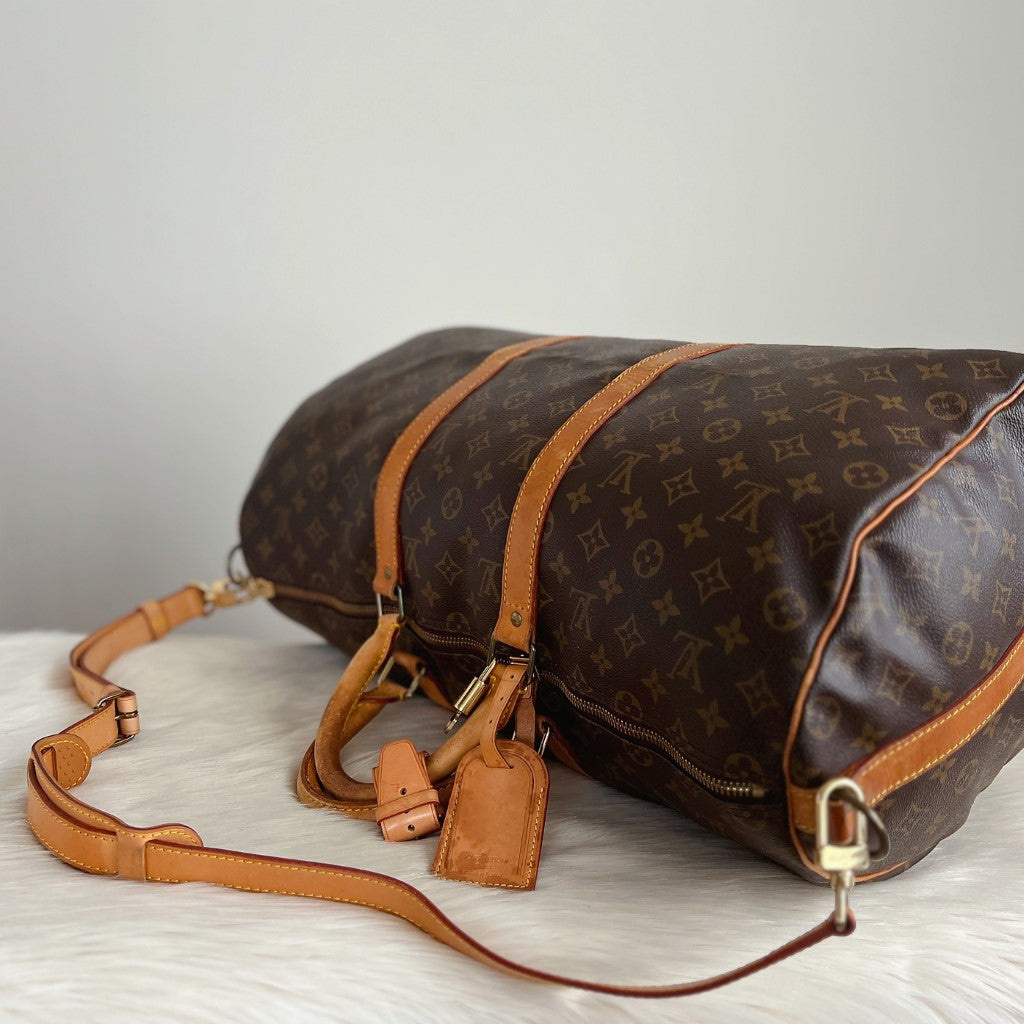 Louis Vuitton Signature Monogram Bandouliere Keepall 50 Travel Bag Full Set