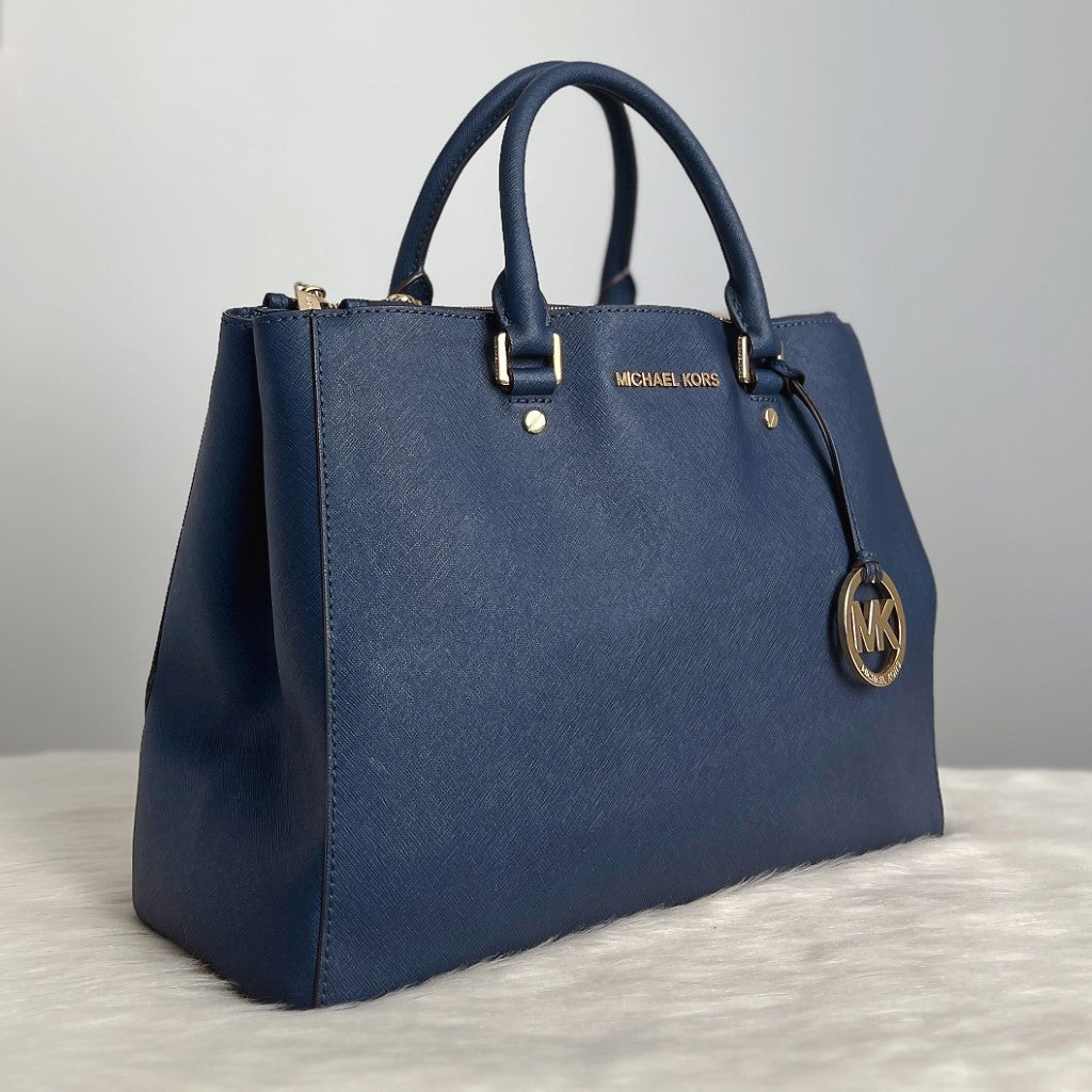 Michael Kors Navy Leather Front Logo Large 2 Way Shoulder Bag