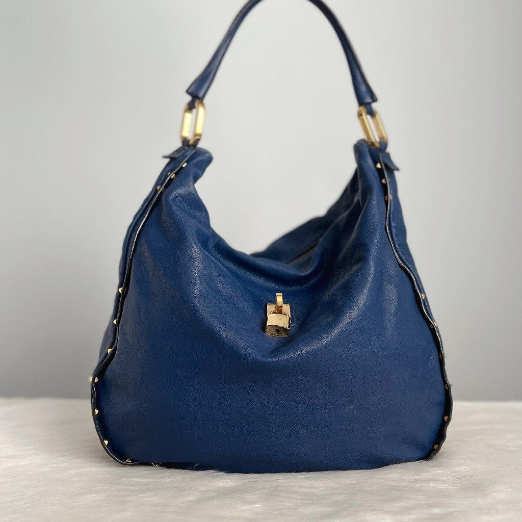 Marc Jacobs Navy Leather Studded Detail Shoulder Bag