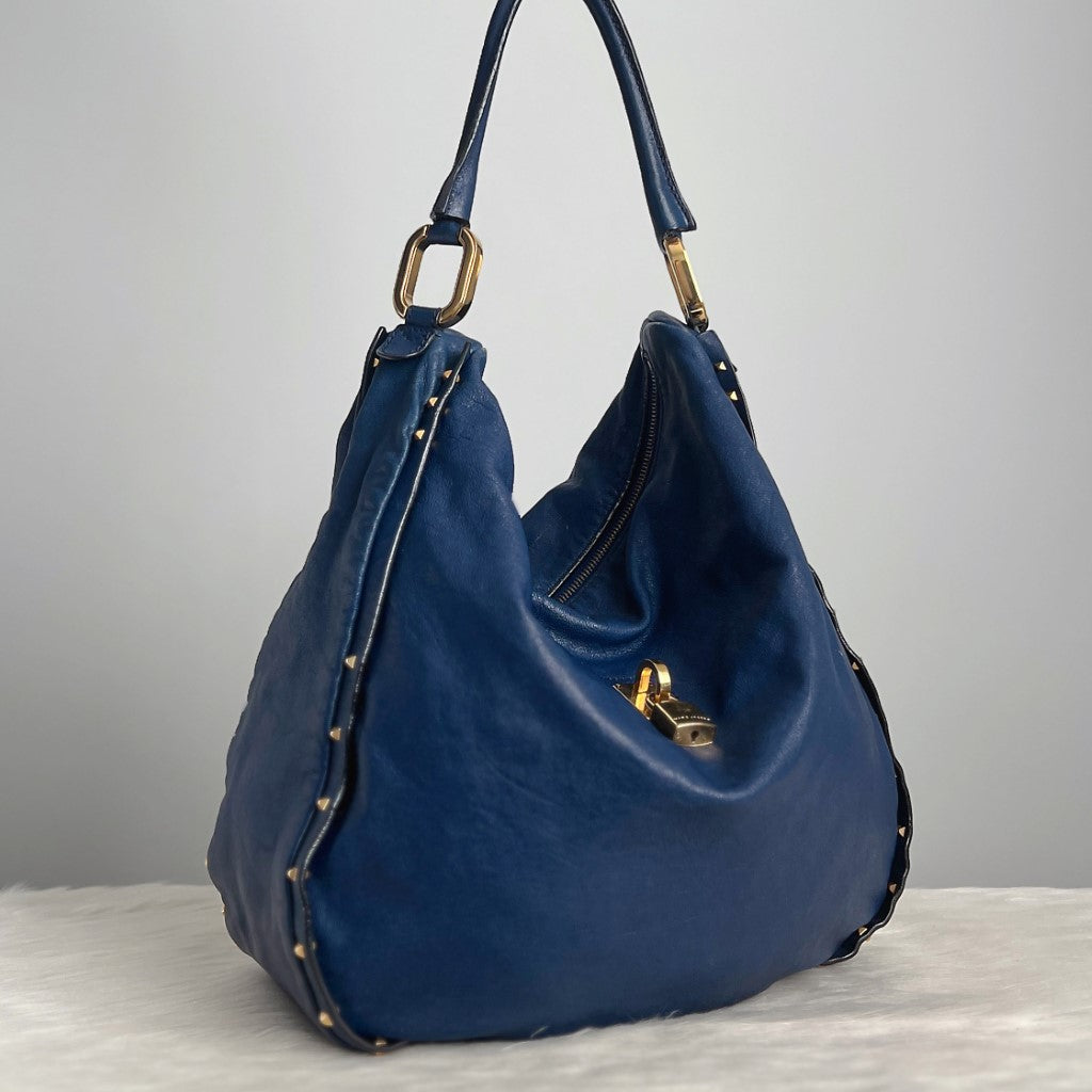 Marc Jacobs Navy Leather Studded Detail Shoulder Bag