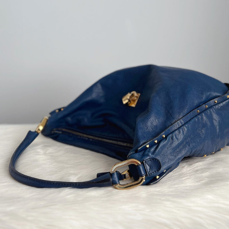 Marc Jacobs Navy Leather Studded Detail Shoulder Bag