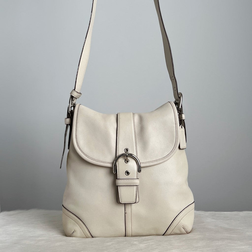 Coach Creamy Leather Buckle Flap Crossbody Shoulder Bag