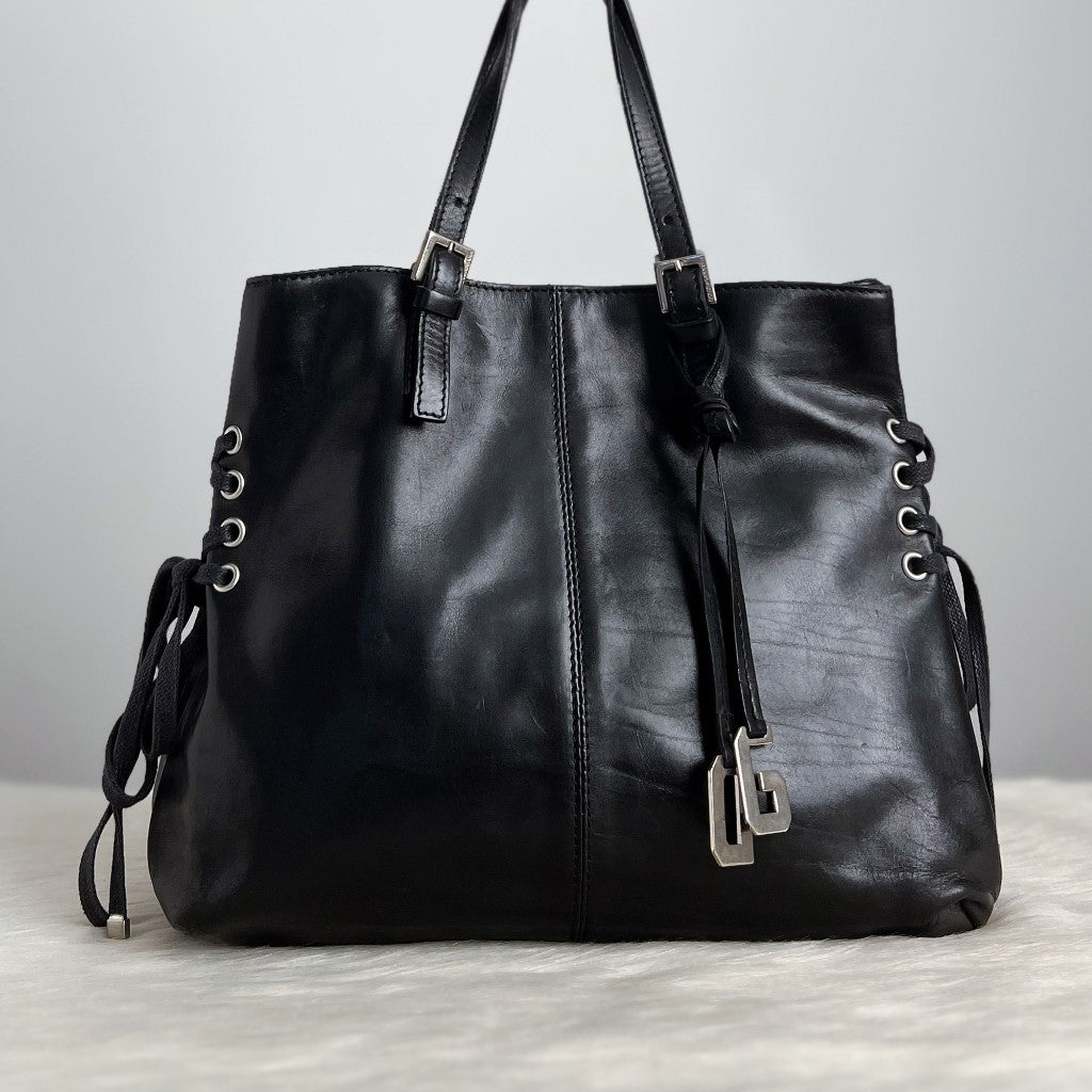 Dolce & Gabbana D&G Black Leather Side String Small Tote Bag