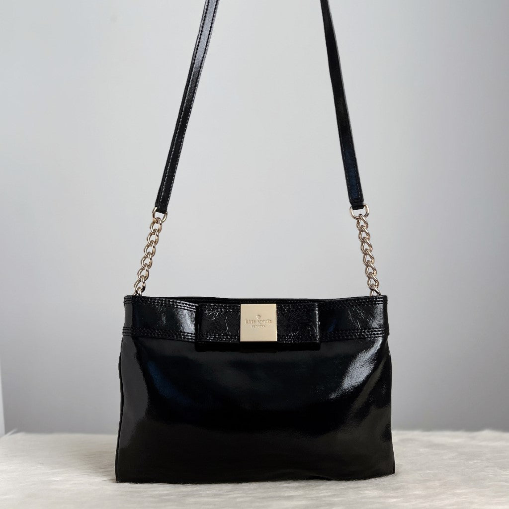 Kate Spade Patent Black Leather Front Bow Sling Shoulder Bag