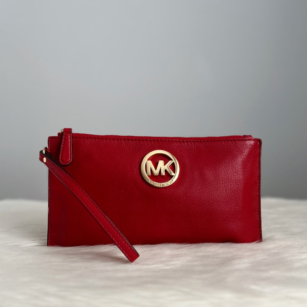 Michael Kors Red Leather Front Logo Clutch Bag