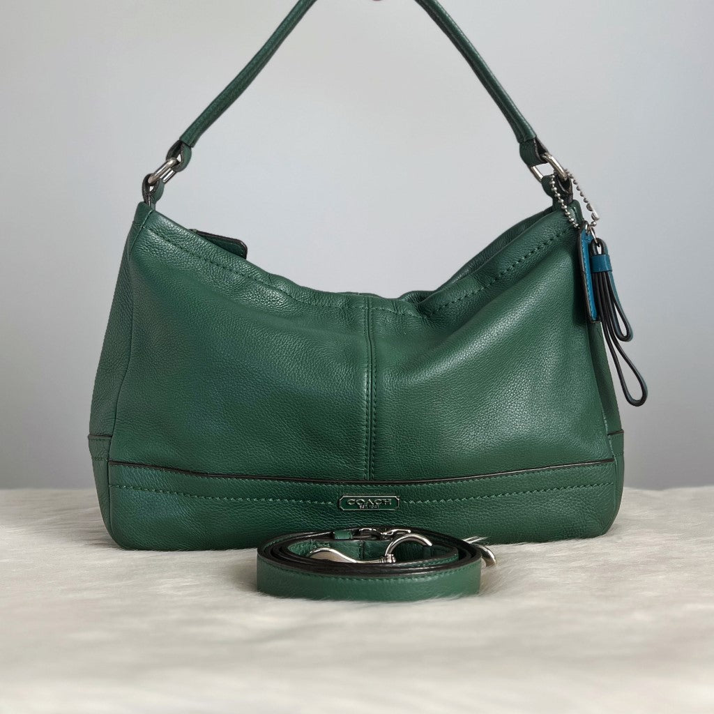 Coach Green Leather Front Logo 2 Way Shoulder Bag