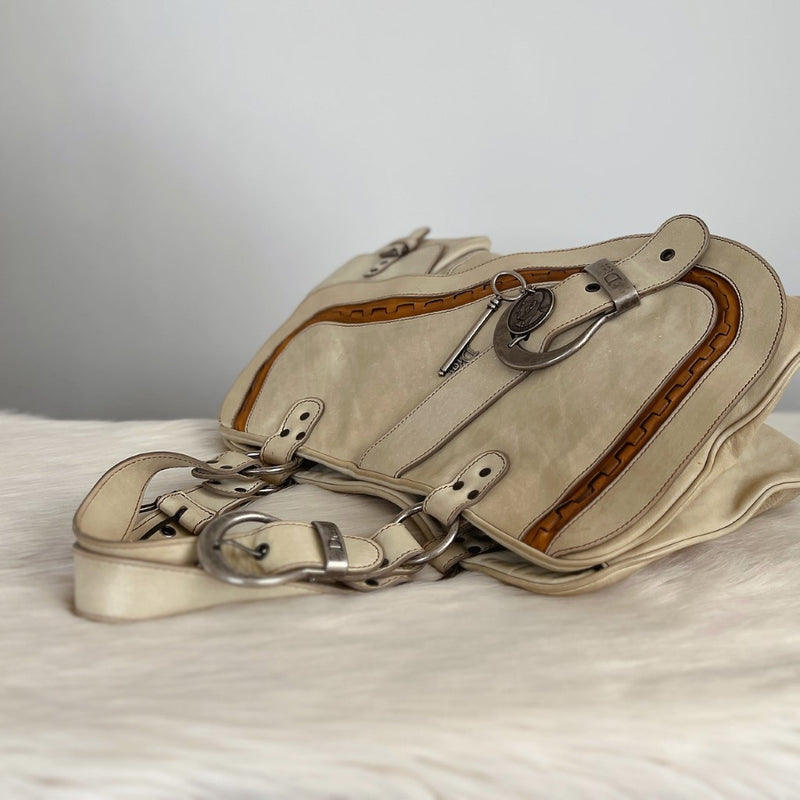 Christian Dior Cream Leather Signature Gaucho Saddle Shoulder Bag
