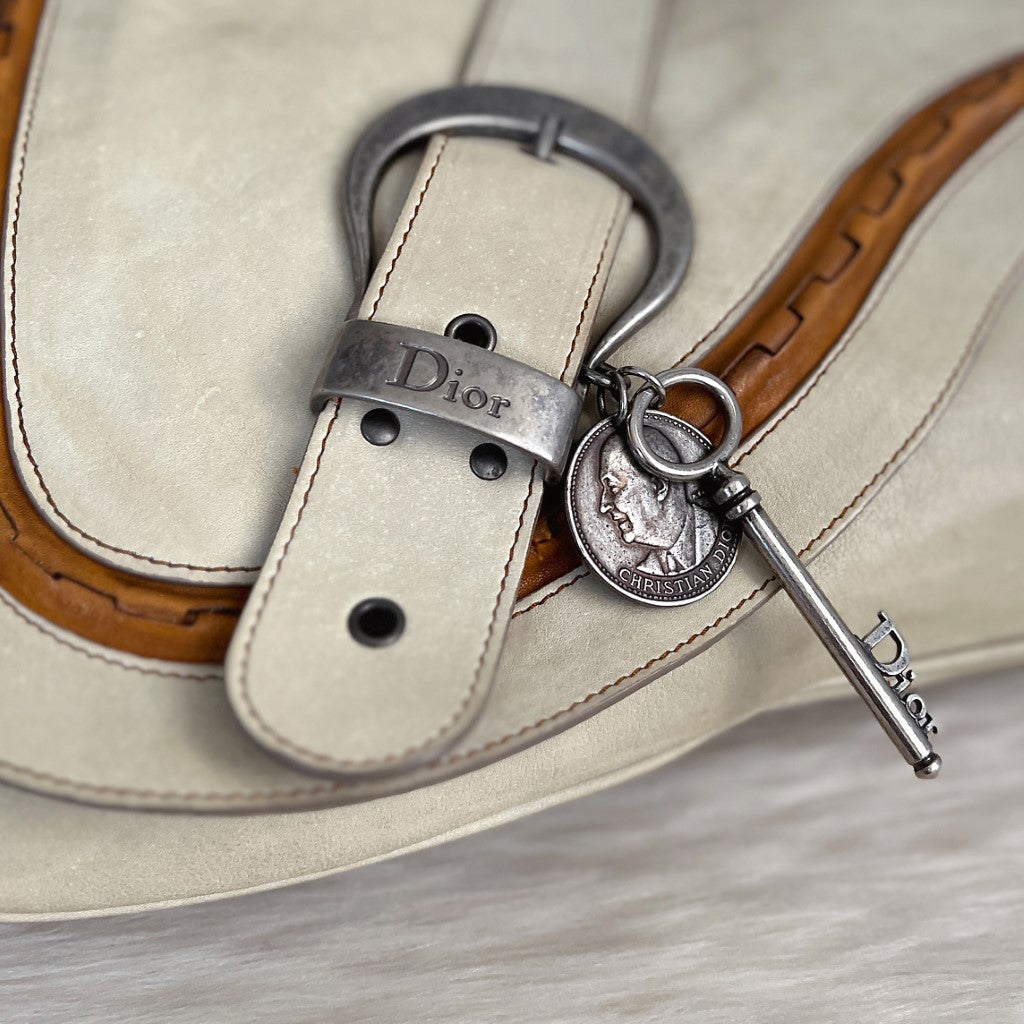 Christian Dior Cream Leather Signature Gaucho Saddle Shoulder Bag