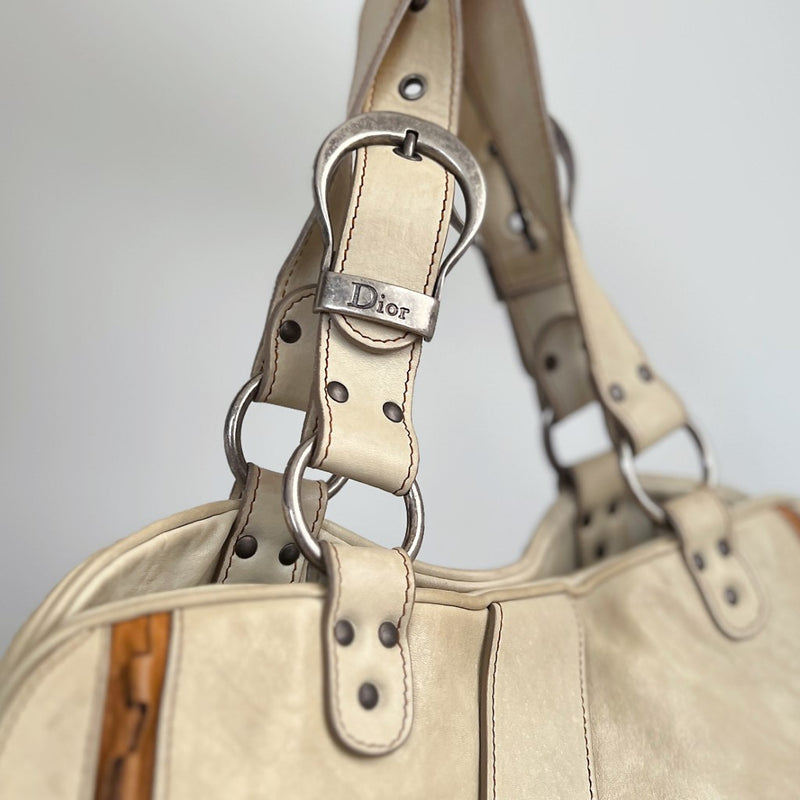Christian Dior Cream Leather Signature Gaucho Saddle Shoulder Bag