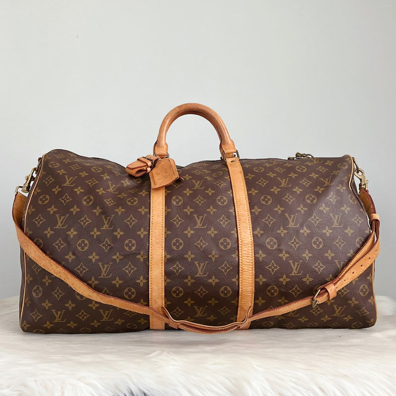Louis Vuitton Signature Monogram Bandouliere Keepall 60 Travel Bag
