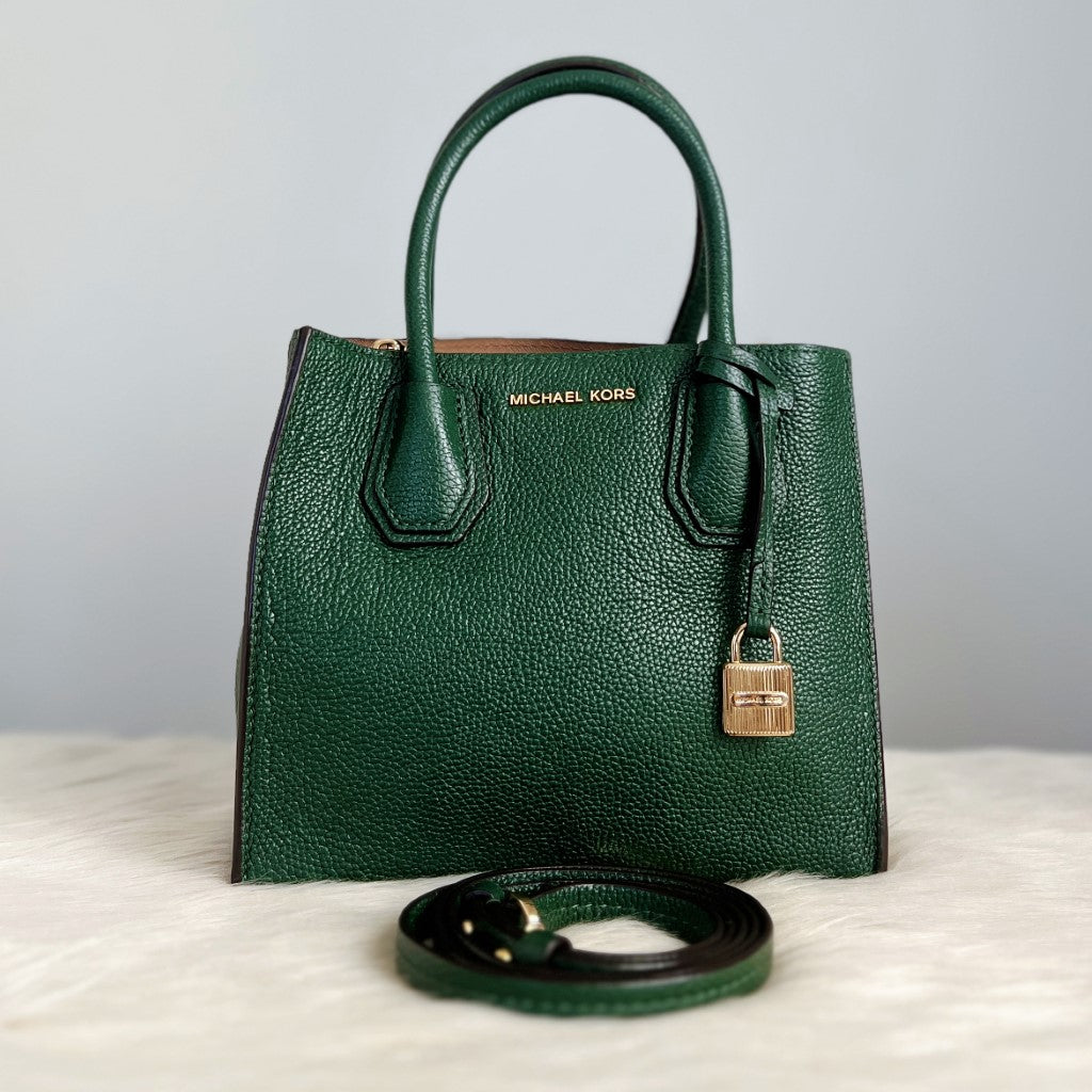 Michael Kors Green Leather Lock Charm 2 Way Shoulder Bag Excellent