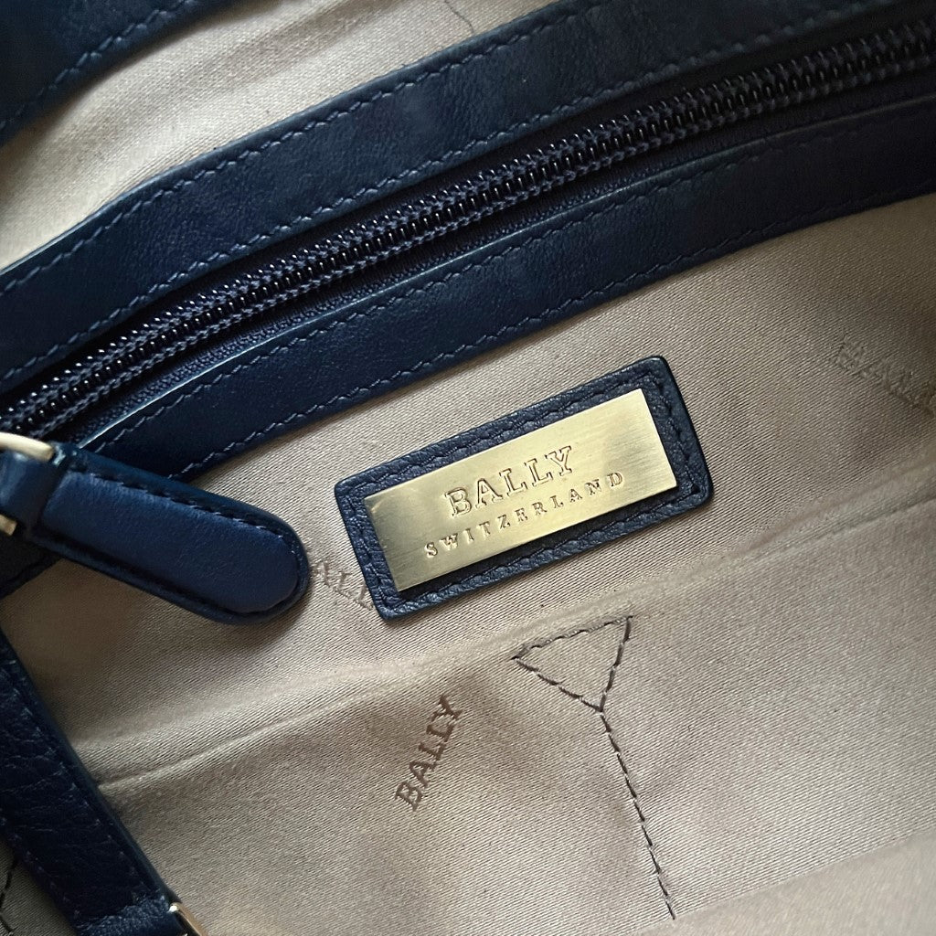 Bally Navy Leather Front Charm Detail Shoulder Bag