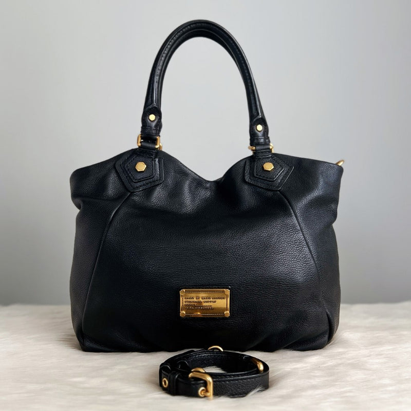 Marc Jacobs Black Leather Front Logo 2 Way Shoulder Bag