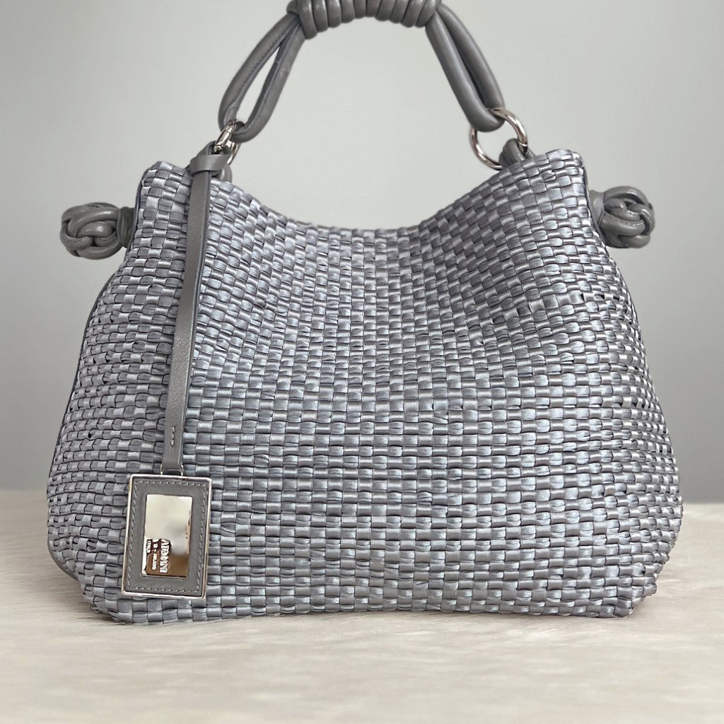 Giorgio Armani Grey Woven Satin Shoulder Bag Like New