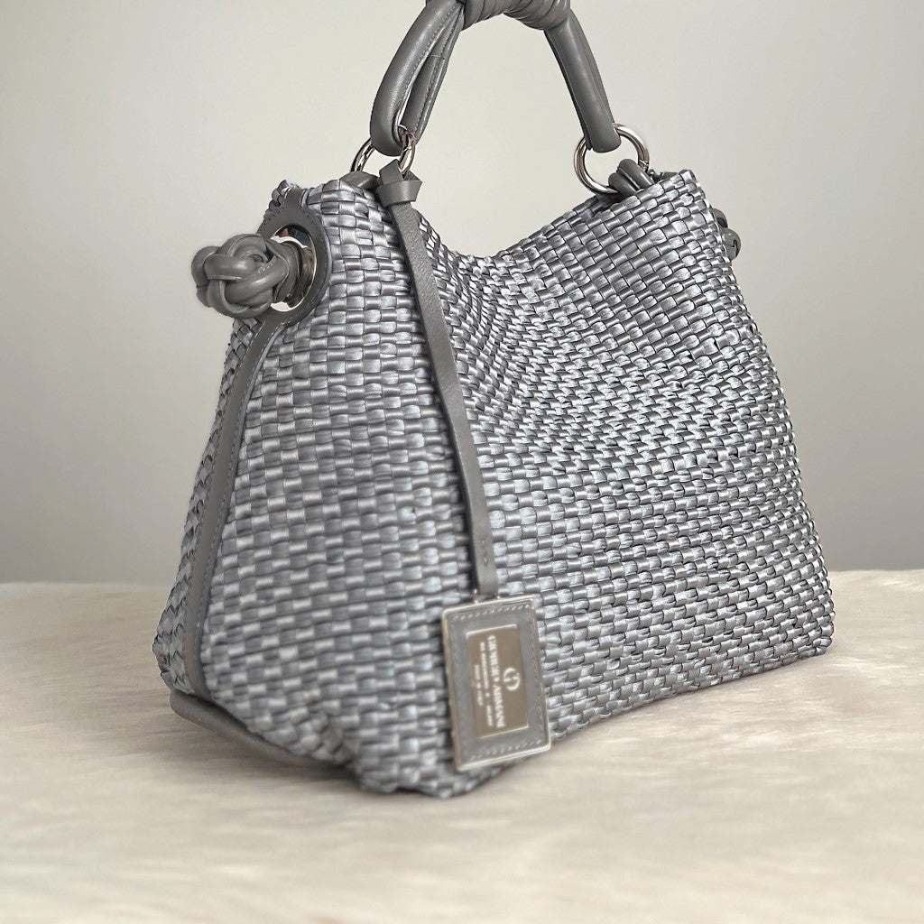 Giorgio Armani Grey Woven Satin Shoulder Bag Like New