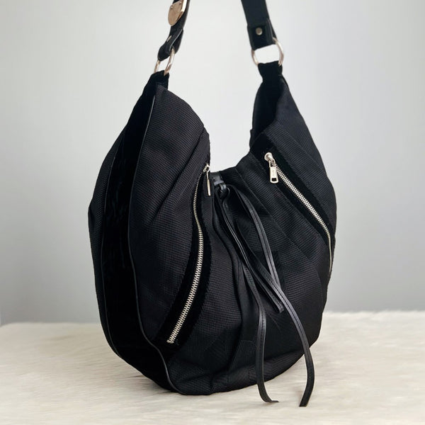 Saint Laurent YSL Black Zip Pockets Shoulder Bag