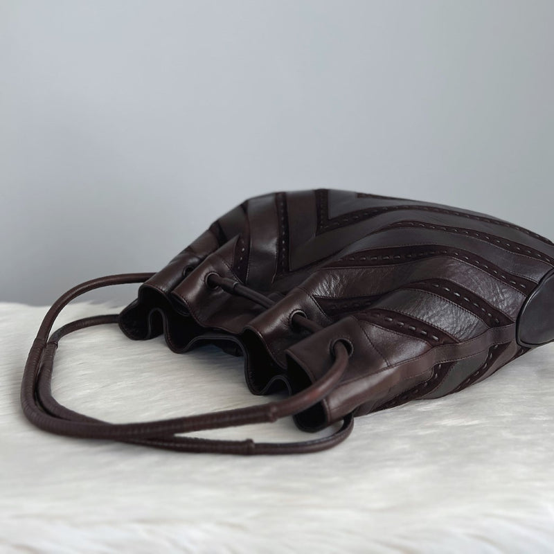 Ferragamo Brown Leather / Suede Patchwork Shoulder Bag Excellent