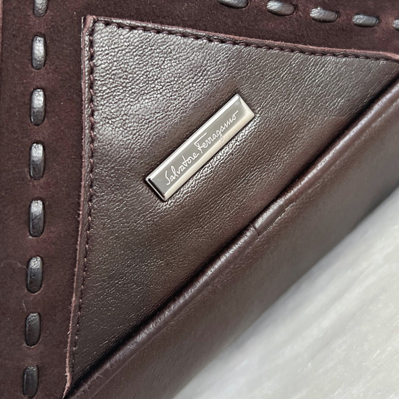 Ferragamo Brown Leather / Suede Patchwork Shoulder Bag Excellent