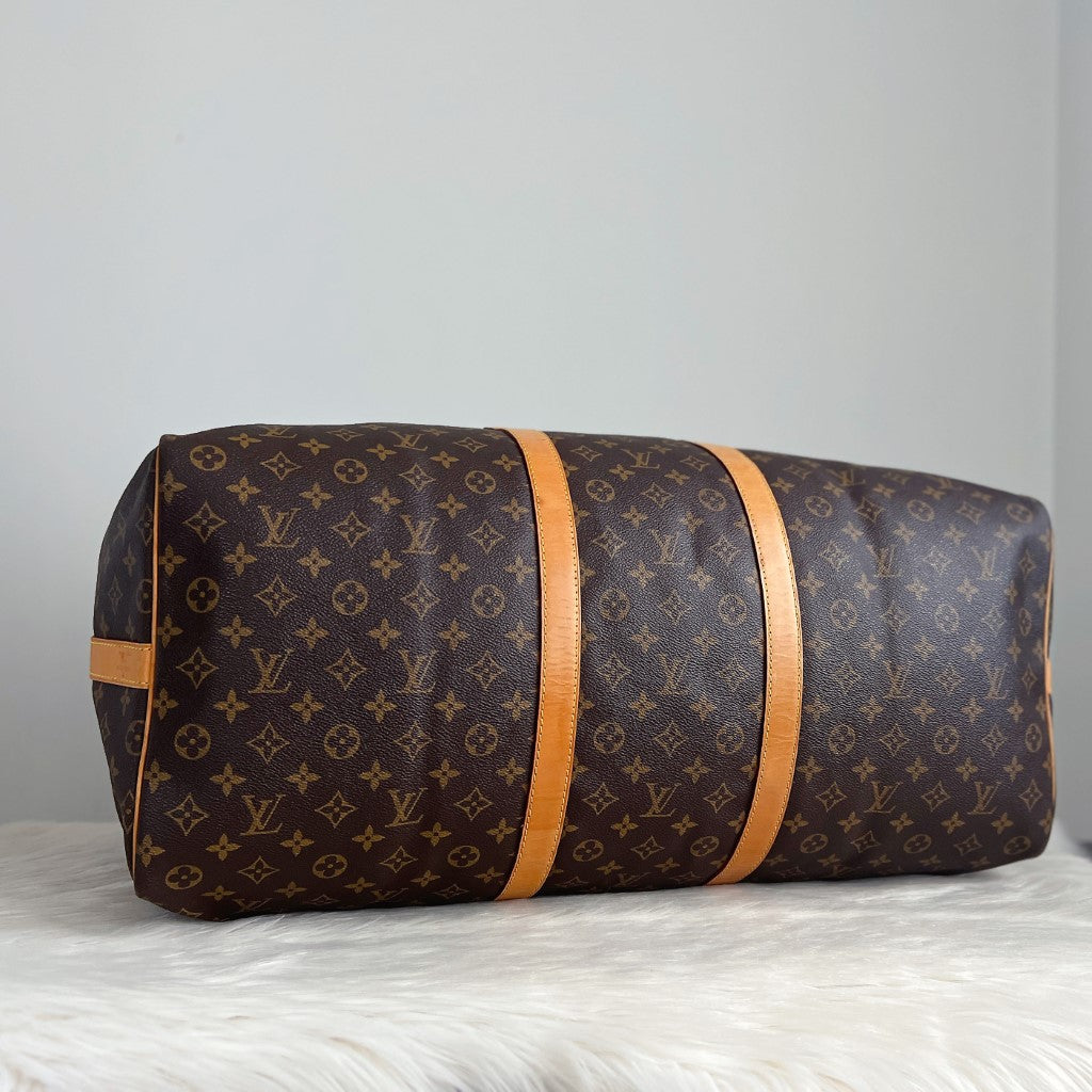 Louis Vuitton Signature Monogram Bandouliere Keepall 60 Travel Bag Full Set