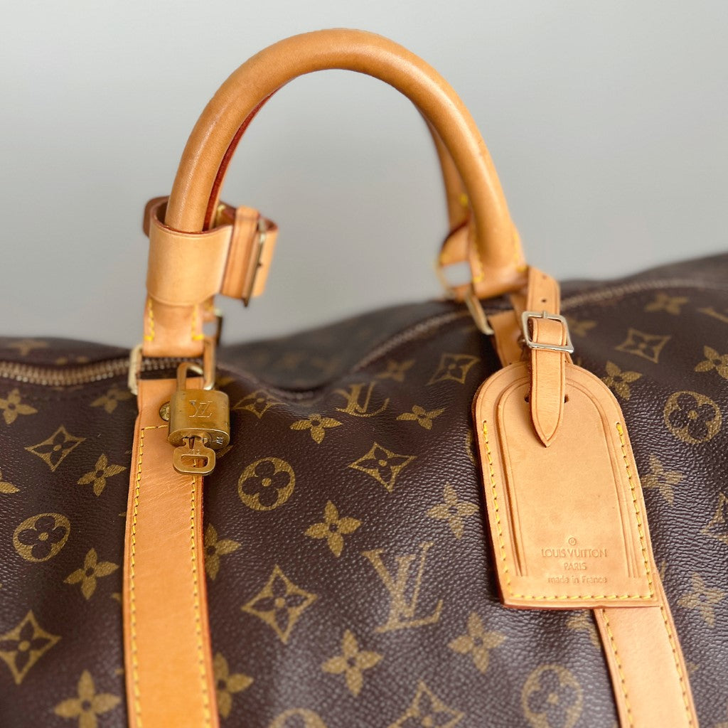 Louis Vuitton Signature Monogram Bandouliere Keepall 60 Travel Bag Full Set