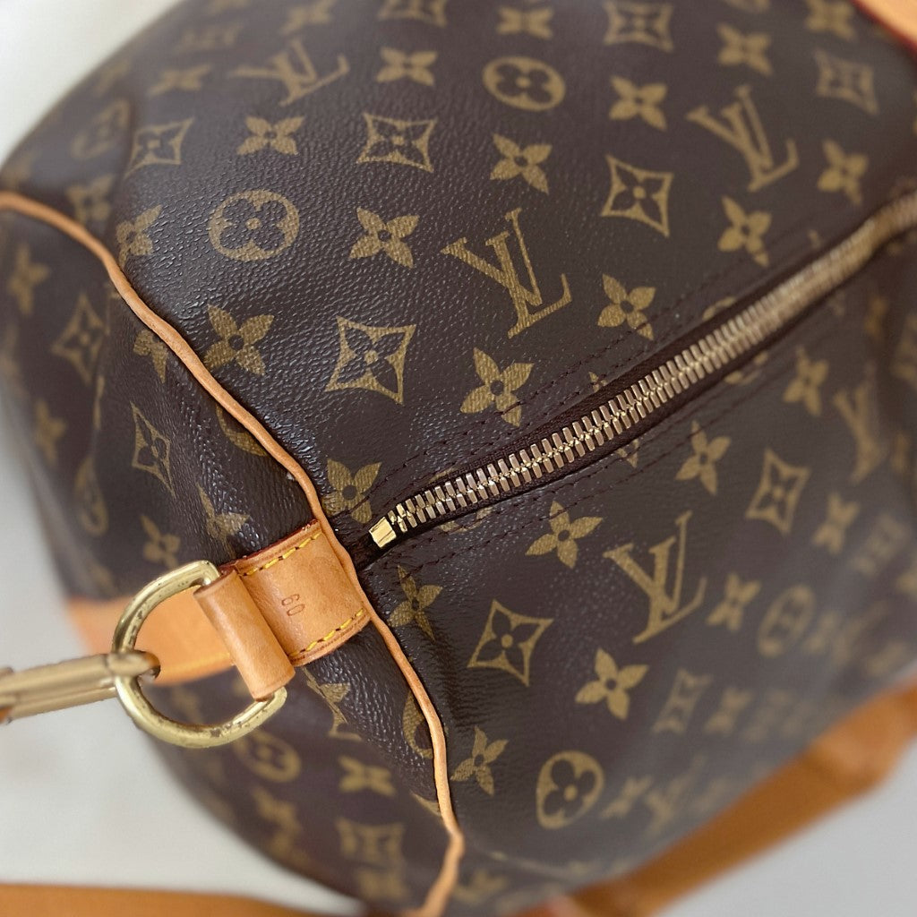 Louis Vuitton Signature Monogram Bandouliere Keepall 60 Travel Bag Full Set