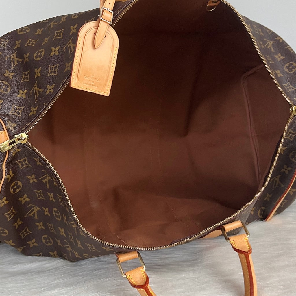 Louis Vuitton Signature Monogram Bandouliere Keepall 60 Travel Bag Full Set