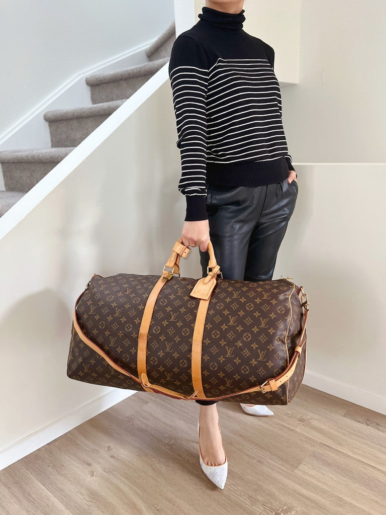 Louis Vuitton Signature Monogram Bandouliere Keepall 60 Travel Bag Full Set