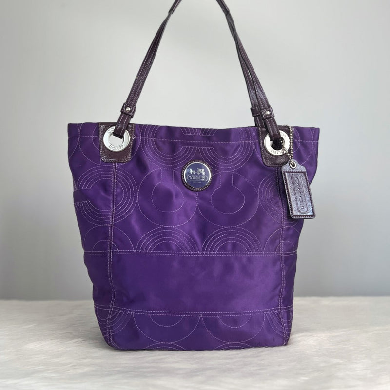 Coach Purple Pattern Front Logo Career Shoulder Bag