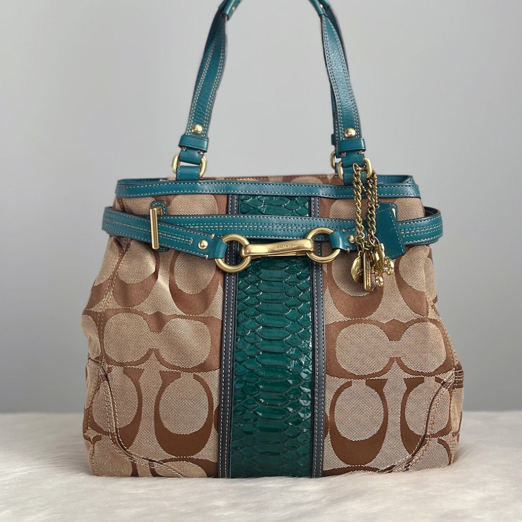 Coach Signature Monogram Patchwork Buckle Detail Shoulder Bag