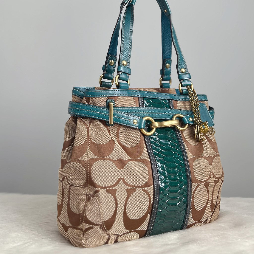 Coach Signature Monogram Patchwork Buckle Detail Shoulder Bag