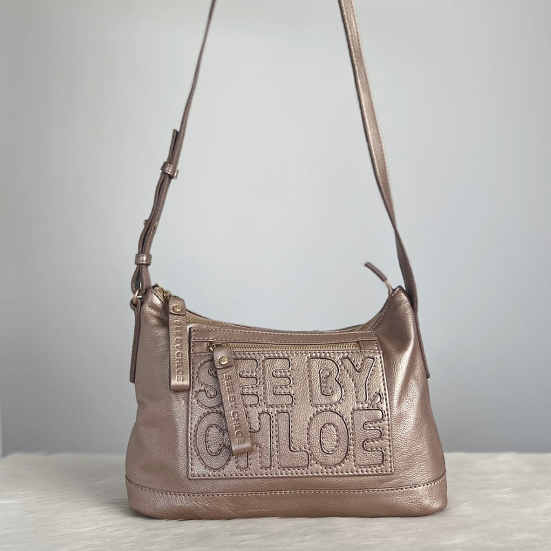 See by Chloe Champagne Leather Front Detail Crossbody Shoulder Bag