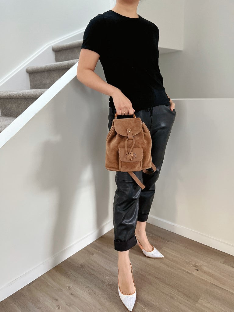 Gucci Signature Bamboo Mocha Suede Backpack