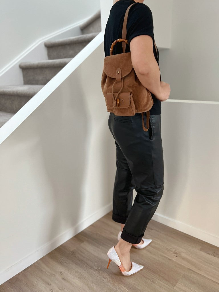 Gucci Signature Bamboo Mocha Suede Backpack