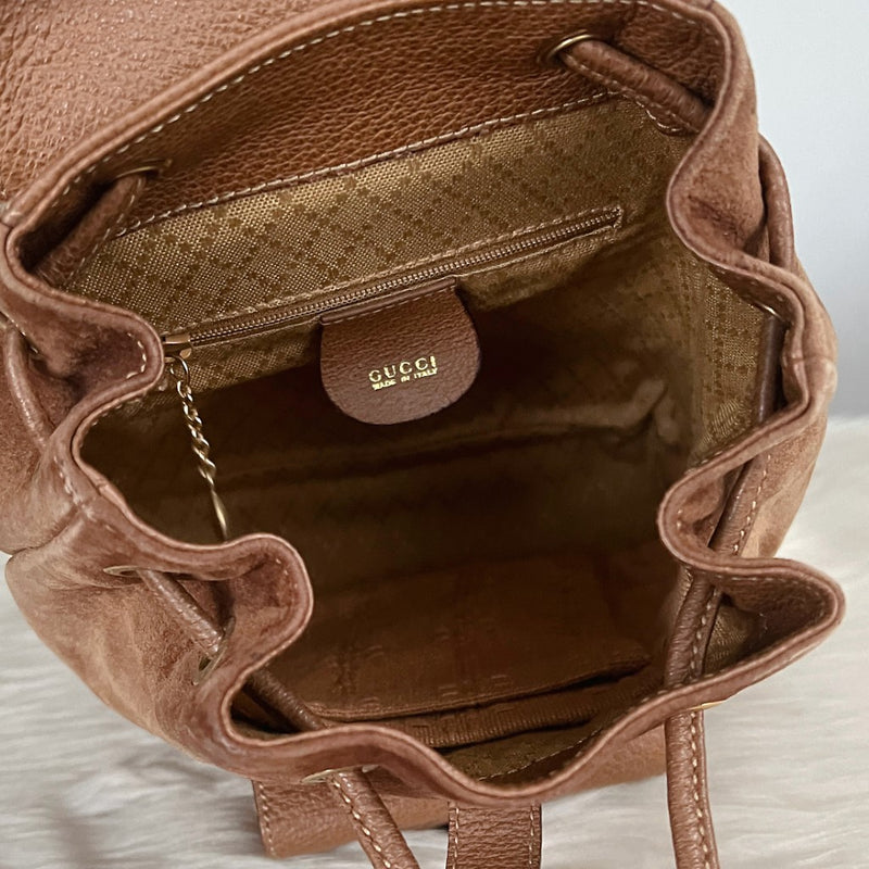 Gucci Signature Bamboo Mocha Suede Backpack