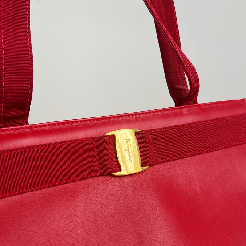 Ferragamo Red Leather Signature Band Shoulder Bag
