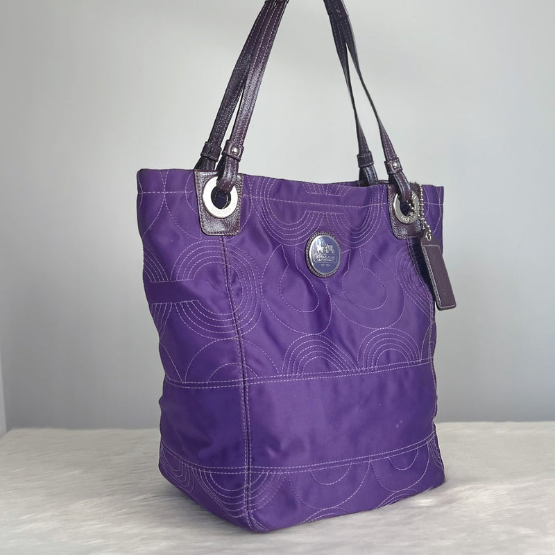 Coach Purple Pattern Front Logo Career Shoulder Bag