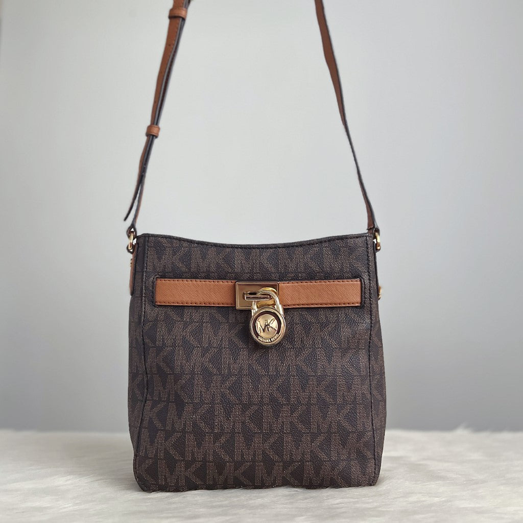 Michael Kors Monogram Front Lock Crossbody Shoulder Bag